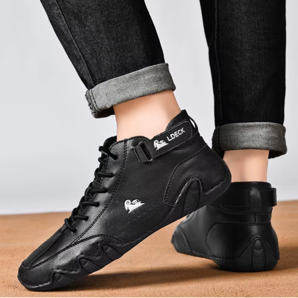 L.Deck Black Faux Leather High-Top Sneakers Men’s EU42 US9 - Picture 2 of 15